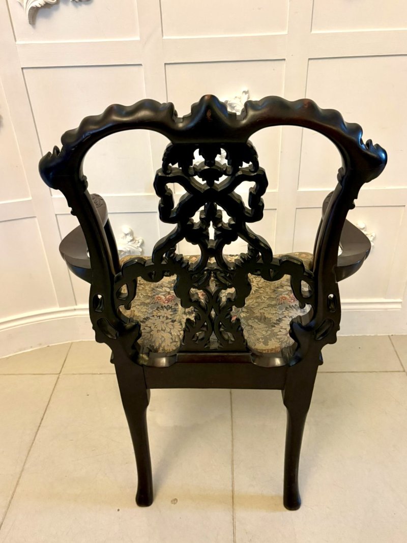 Antique Exceptional Victorian Carved Mahogany Chippendale Style Ribbon Back Desk Chair - Image 3